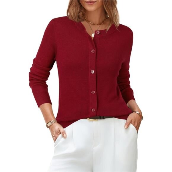 Women's Wool Blended Cardigan Sweaters Lightweight Red - Picture 1 of 6